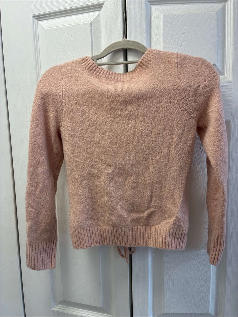 GUESS Blush Pink V-Neck Ruched Drawstring Sweater - Picture 2 of 2